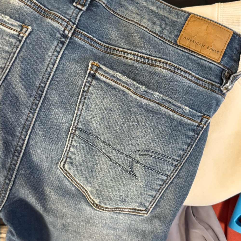 American Eagle Outfitters Ripped Dark Blue Skinny Jeans Jeggings - Picture 8 of 9